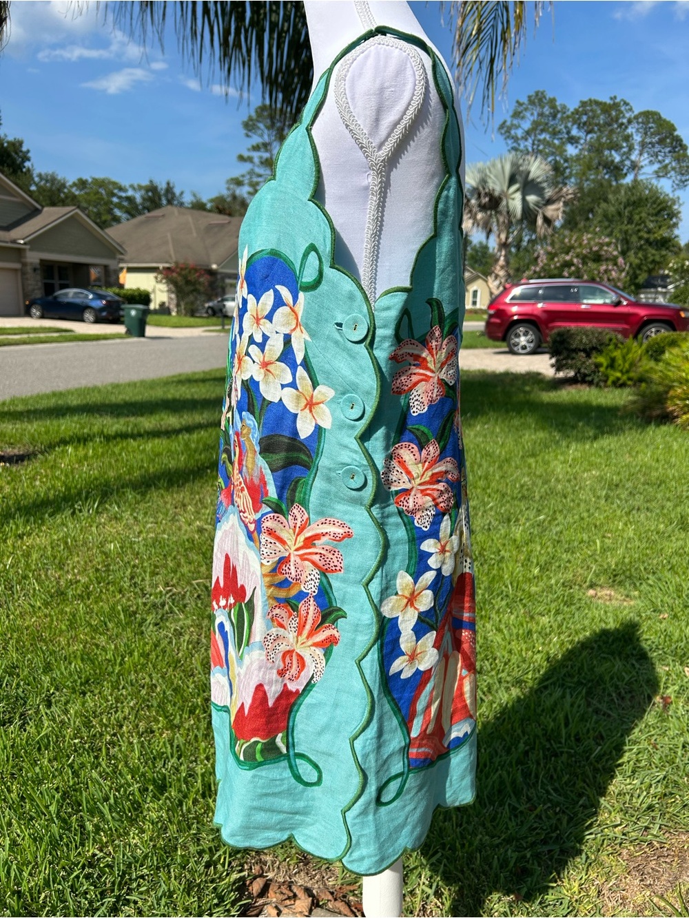 NWT🌷FARM Rio Garden of Life Scarf Square Neck Sleeveless Scallop Hem Mini Dress - Picture 10 of 15